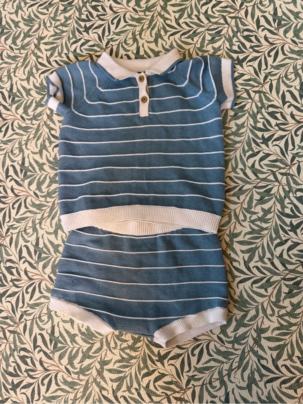 cloud island Blue and White Striped Knit Kids Matching Set